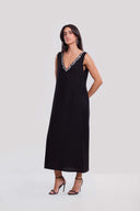 Embellished Linen Maxi Dress