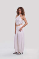 Embellished Halter Linen Set