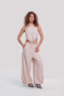 Embellished Halter Linen Set